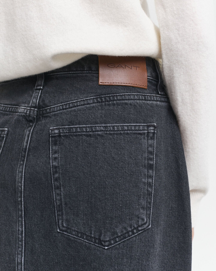 geknöpfter midi-jeansrock – schwarz used-look