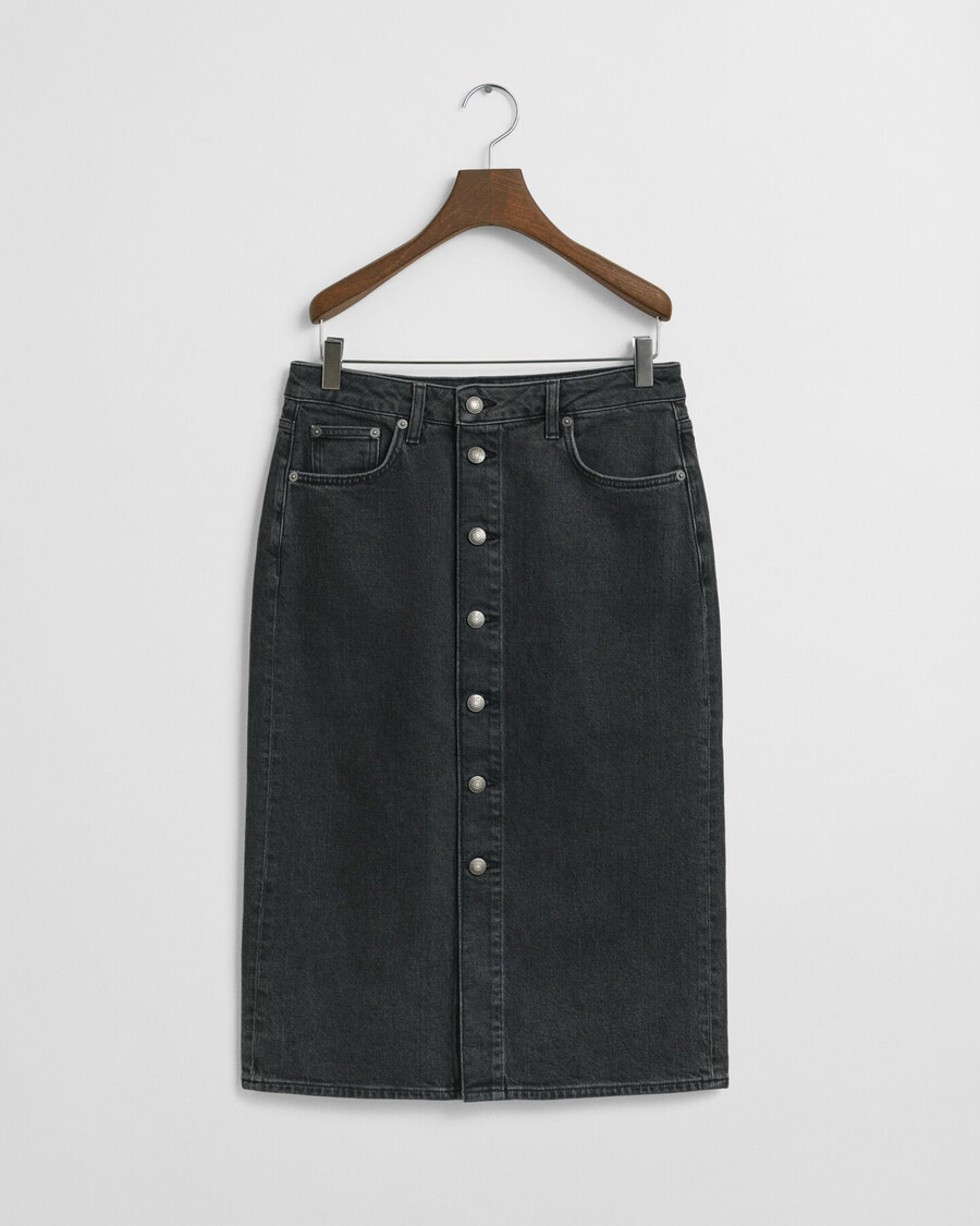 geknöpfter midi-jeansrock – schwarz used-look