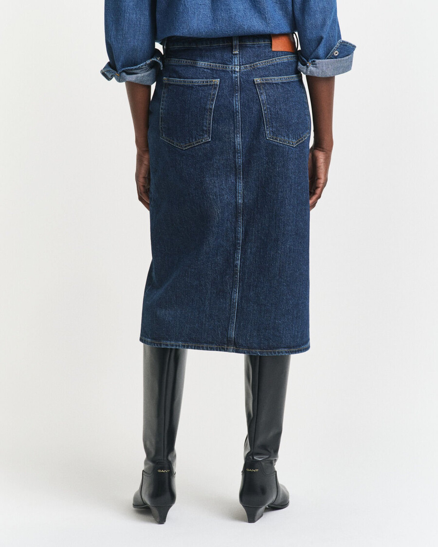 geknöpfter midi-jeansrock – dunkelblau used-look