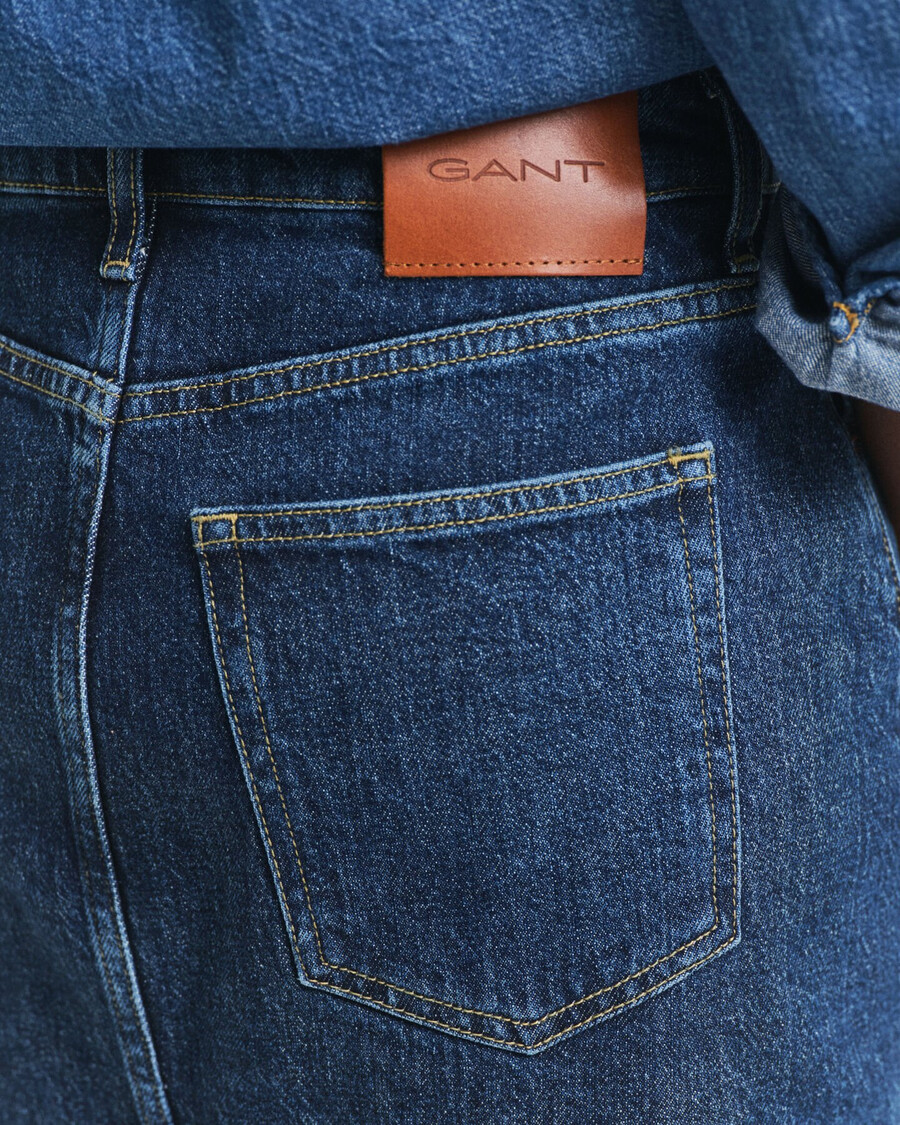 geknöpfter midi-jeansrock – dunkelblau used-look