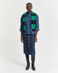 geknöpfter midi-jeansrock – dunkelblau used-look