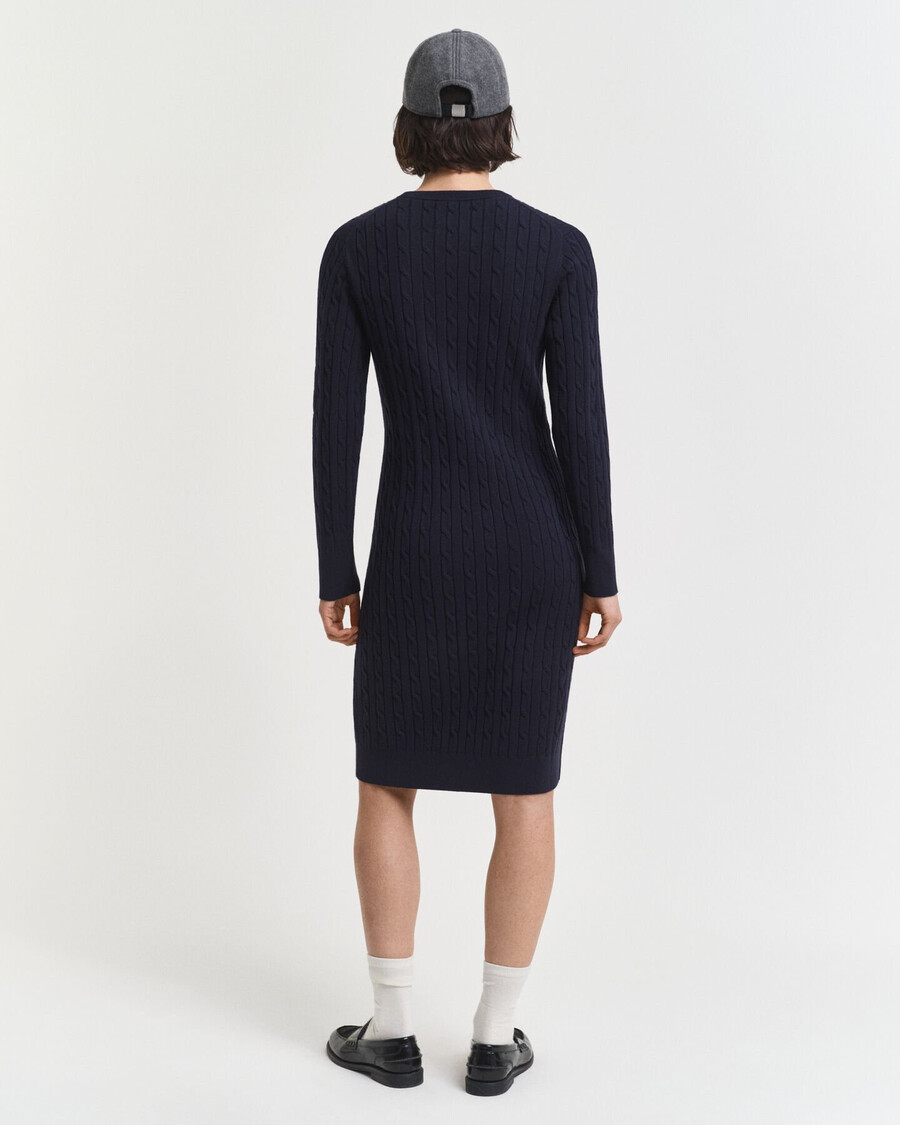 stretch-baumwollkleid mit zopfmuster und rundhalsausschnitt – abendblau