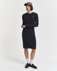 stretch-baumwollkleid mit zopfmuster und rundhalsausschnitt – abendblau