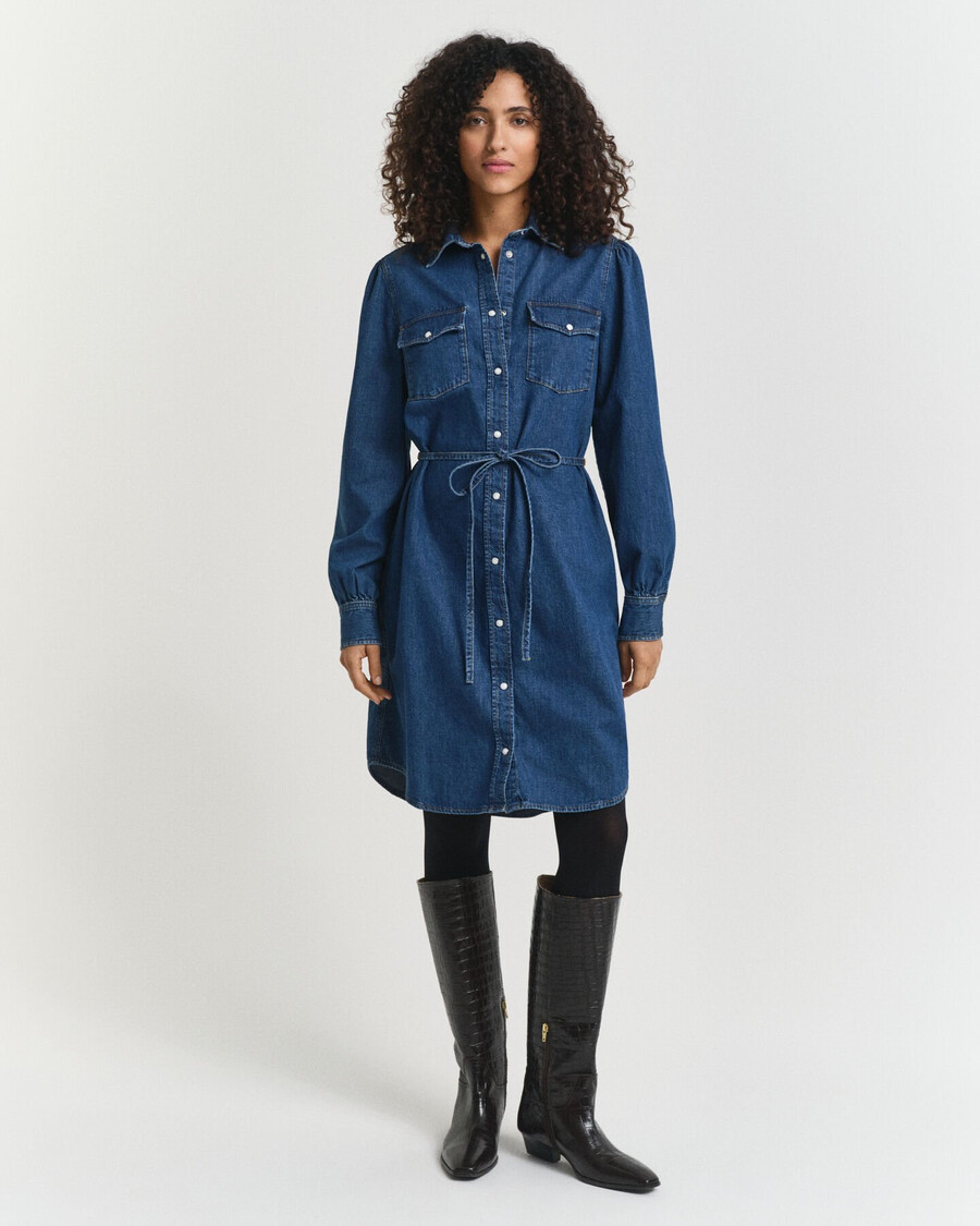 jeanskleid mit puffärmeln - indigo