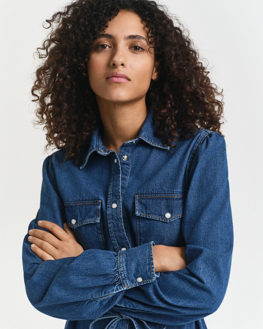 jeanskleid mit puffärmeln - indigo
