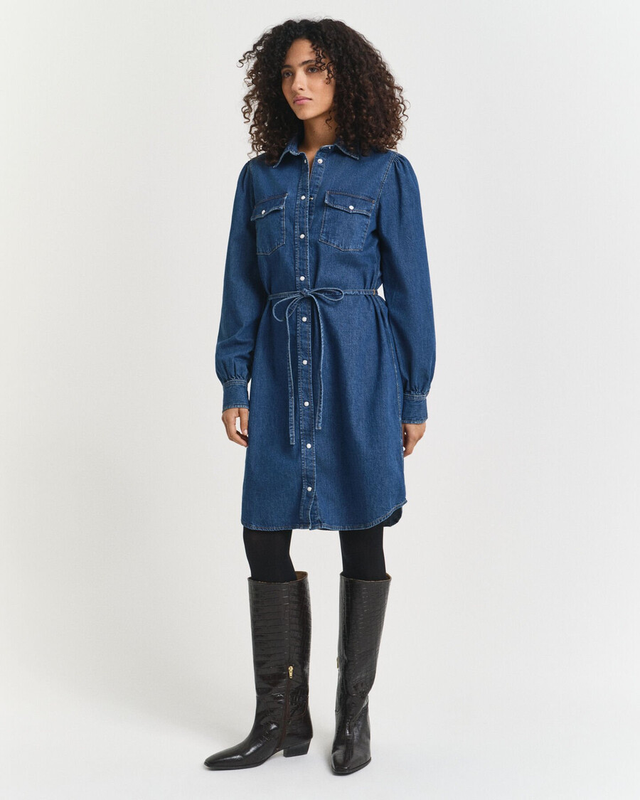 jeanskleid mit puffärmeln - indigo