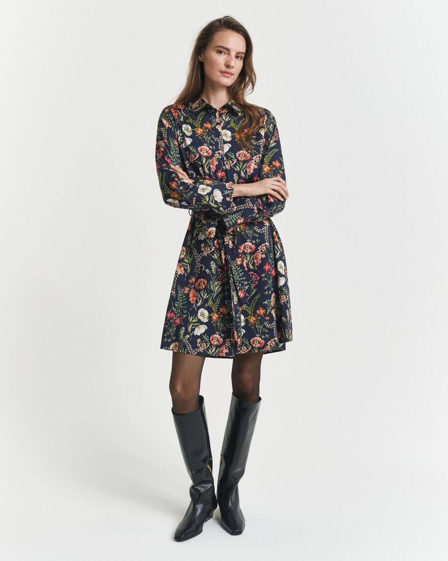 hemdblusenkleid aus viskose mit blumenmuster – abendblau