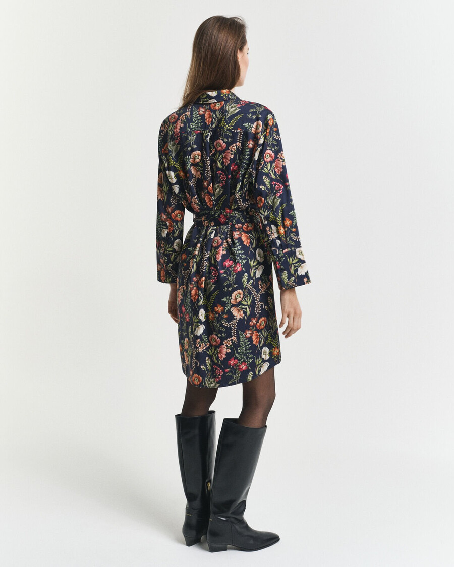 hemdblusenkleid aus viskose mit blumenmuster – abendblau