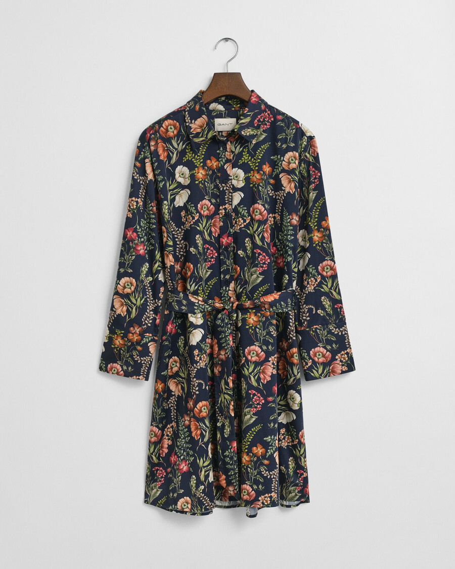 hemdblusenkleid aus viskose mit blumenmuster – abendblau