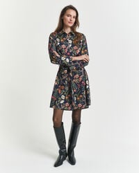 hemdblusenkleid aus viskose mit blumenmuster – abendblau
