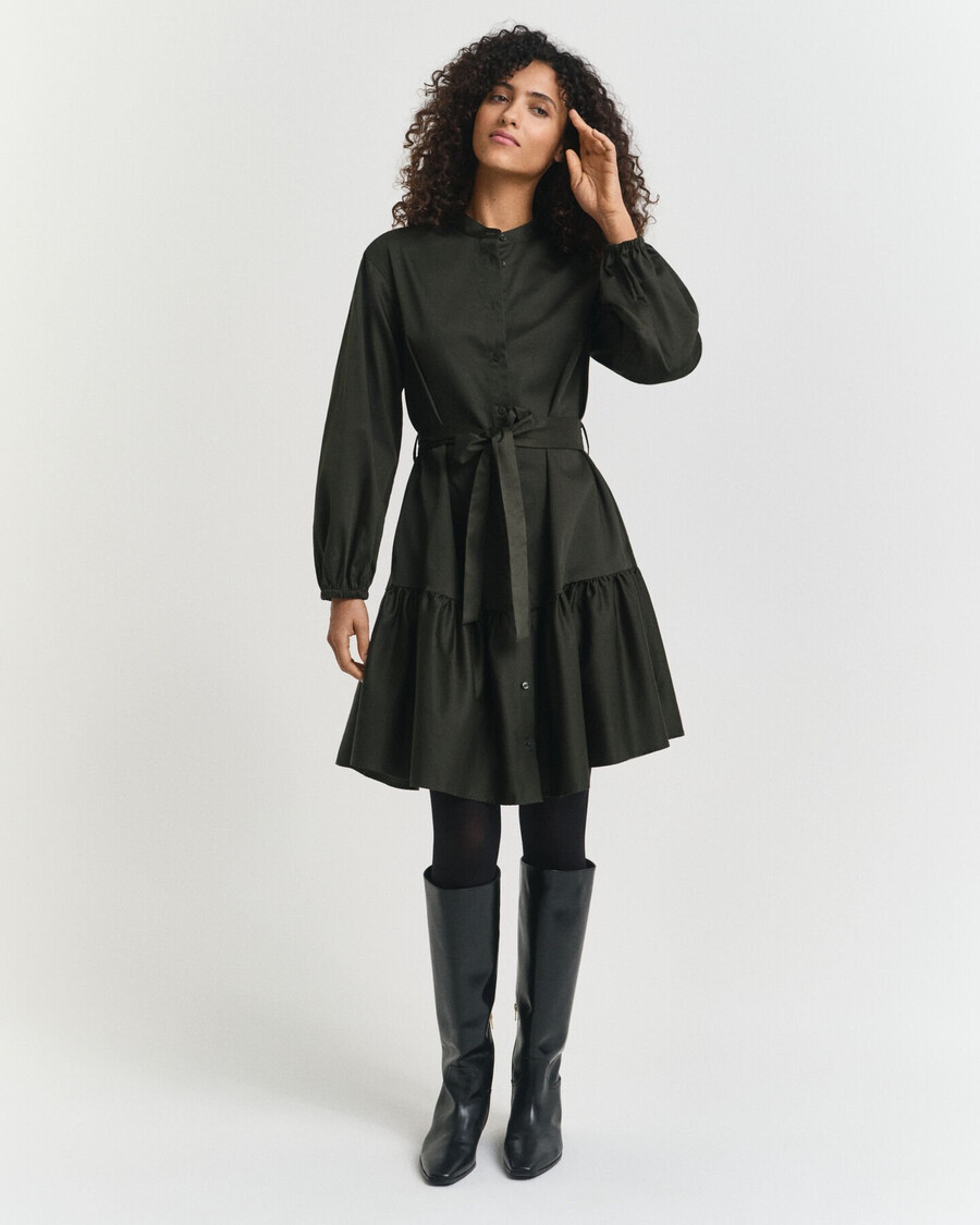 langarmkleid aus baumwollsatin – dunkelmoosgrün