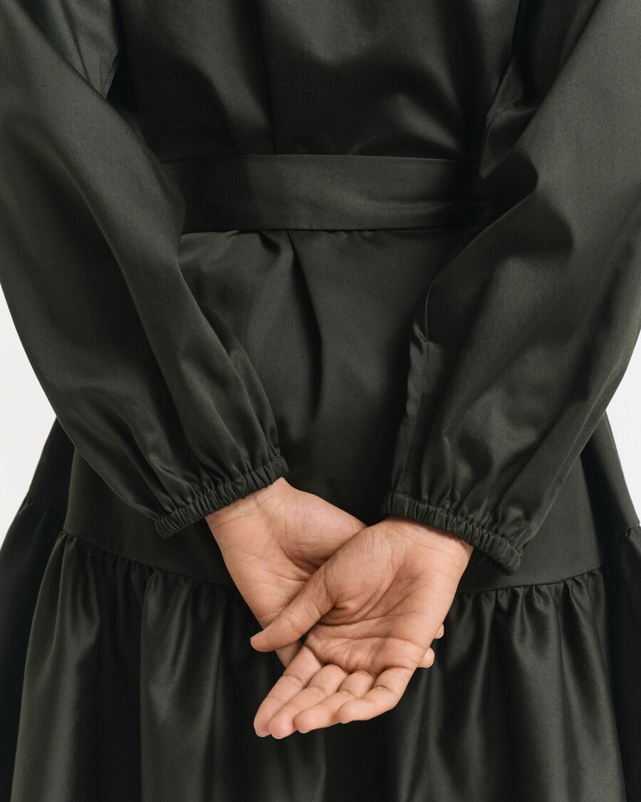 langarmkleid aus baumwollsatin – dunkelmoosgrün