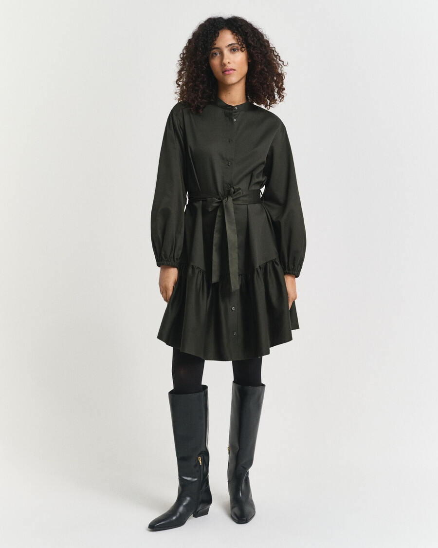 langarmkleid aus baumwollsatin – dunkelmoosgrün