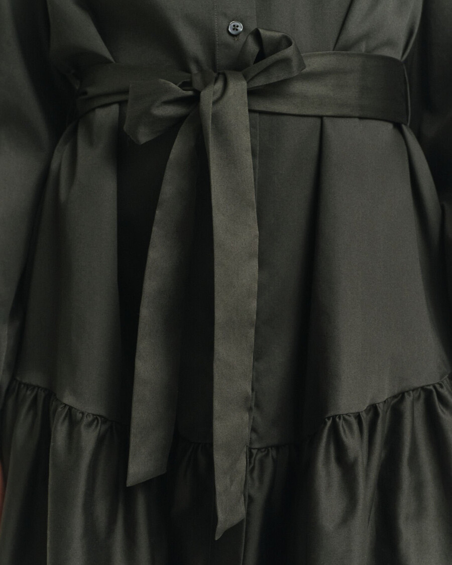 langarmkleid aus baumwollsatin – dunkelmoosgrün