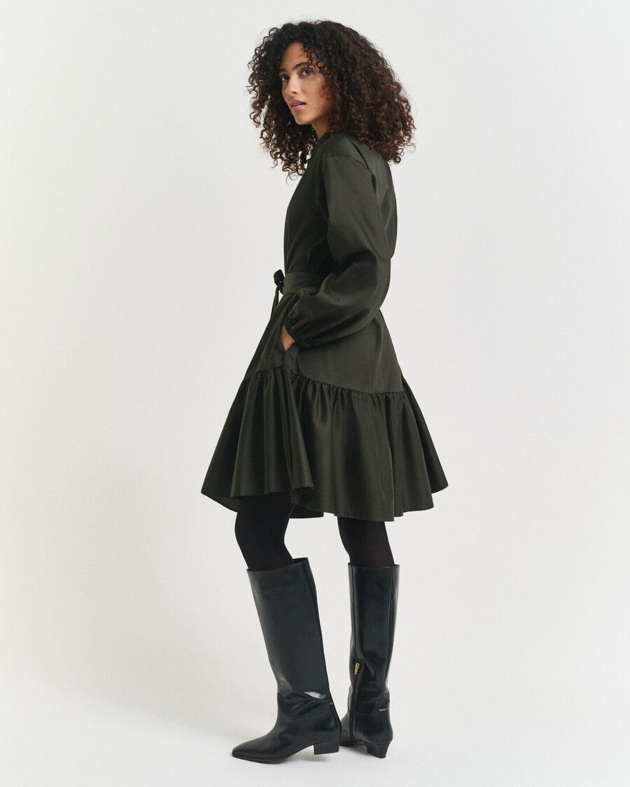 langarmkleid aus baumwollsatin – dunkelmoosgrün
