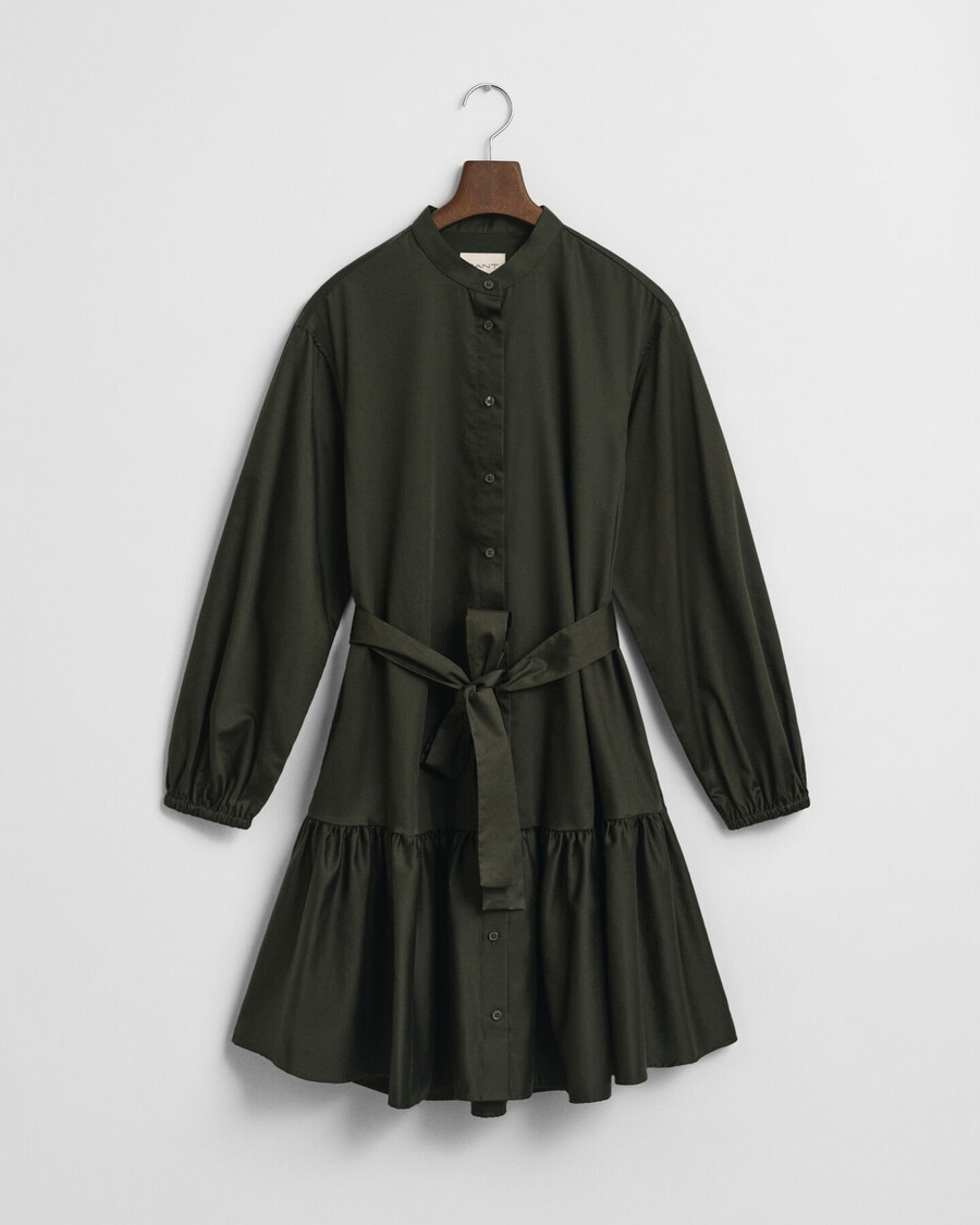 langarmkleid aus baumwollsatin – dunkelmoosgrün