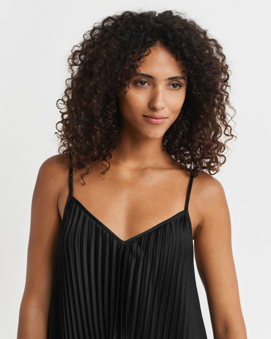 plissiertes satin-minikleid mit trägern – schwarz
