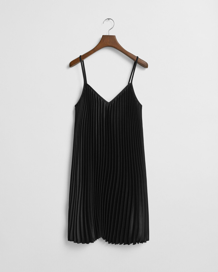 plissiertes satin-minikleid mit trägern – schwarz
