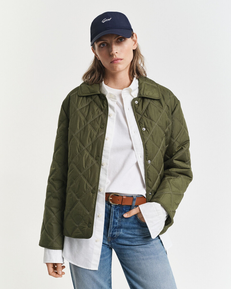 steppjacke mit kragen – moosgrün