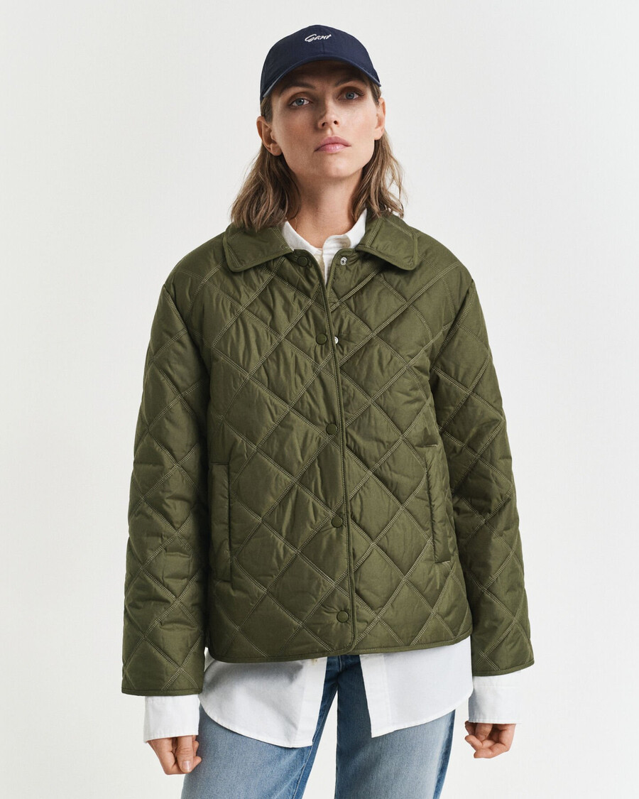 steppjacke mit kragen – moosgrün