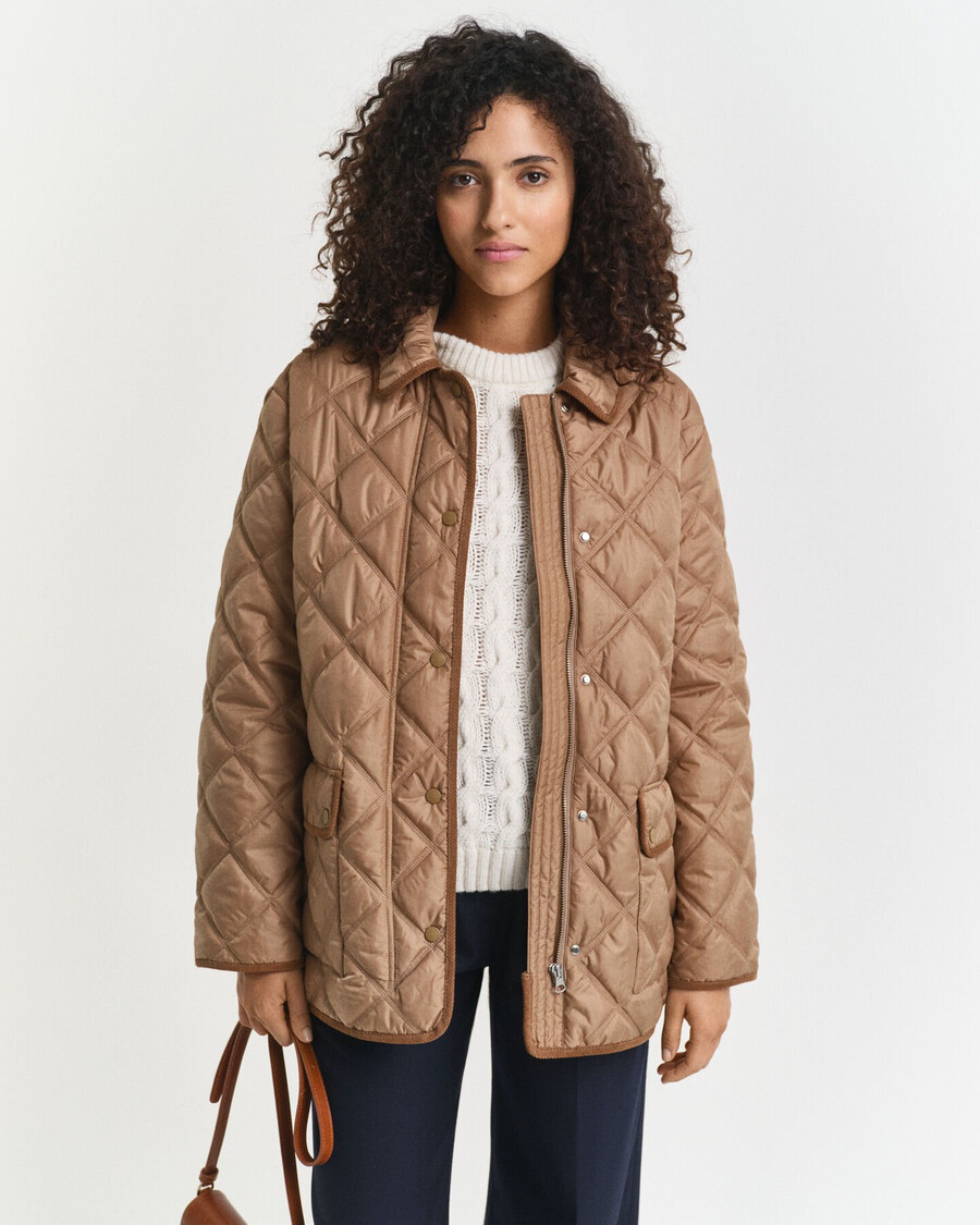 gesteppte jacke mit cordbesatz – warmes khaki