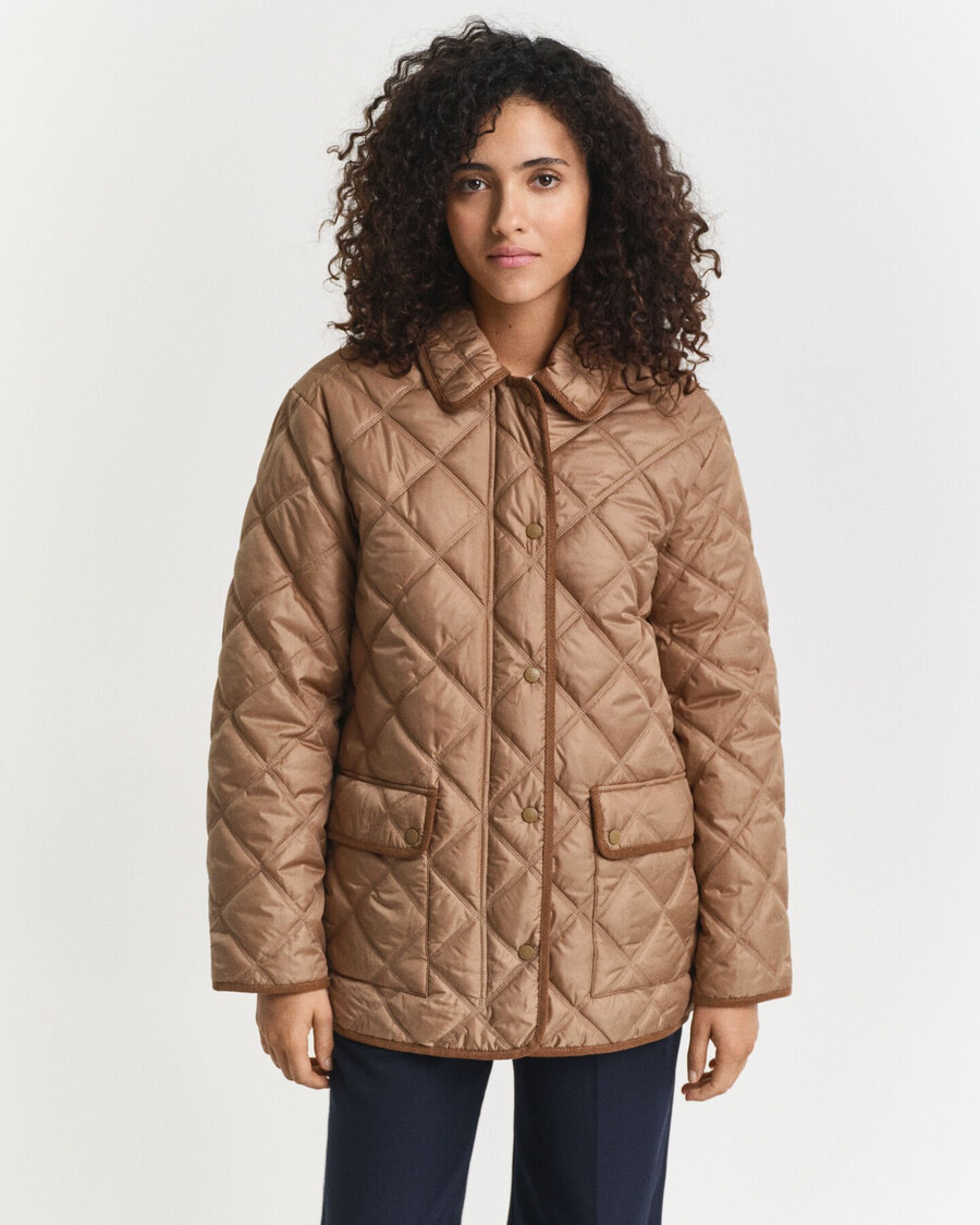 gesteppte jacke mit cordbesatz – warmes khaki