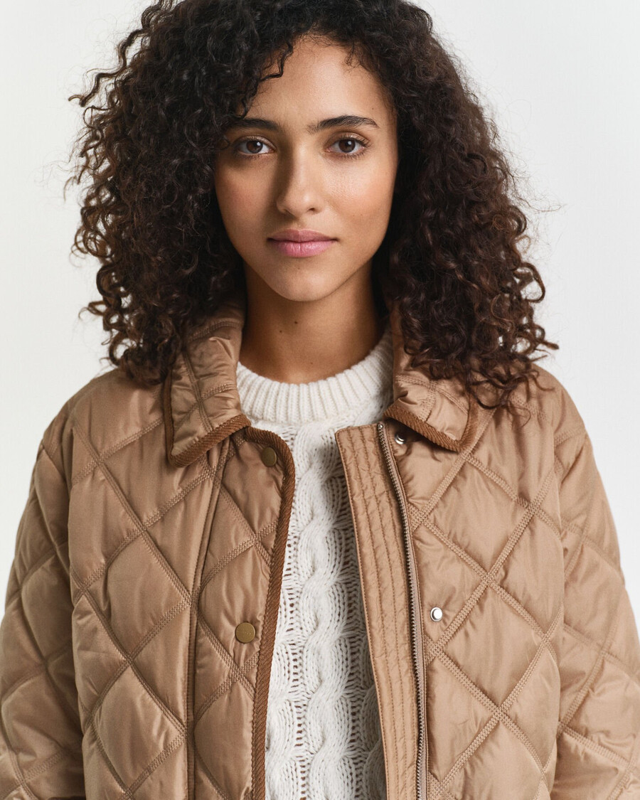gesteppte jacke mit cordbesatz – warmes khaki
