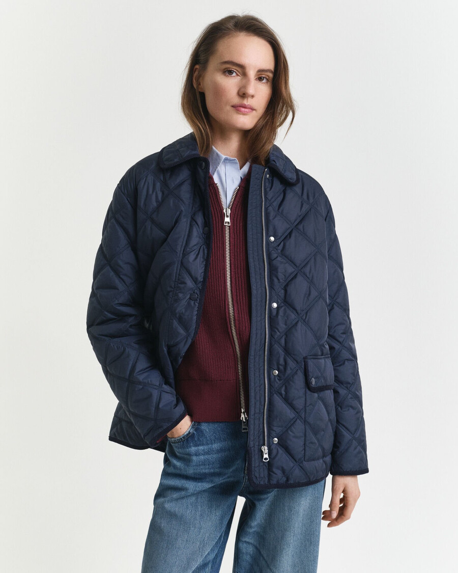 gesteppte jacke mit cordbesatz – abendblau