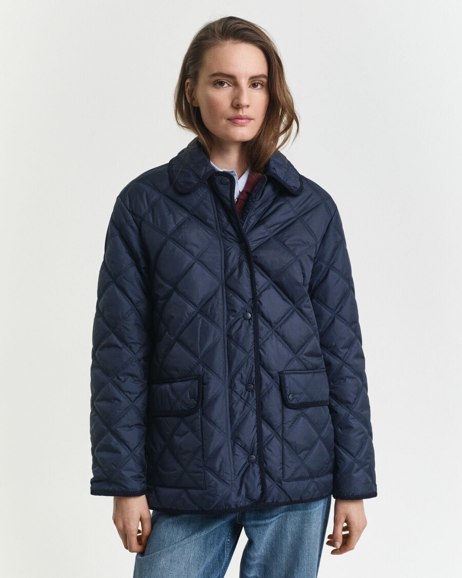gesteppte jacke mit cordbesatz – abendblau