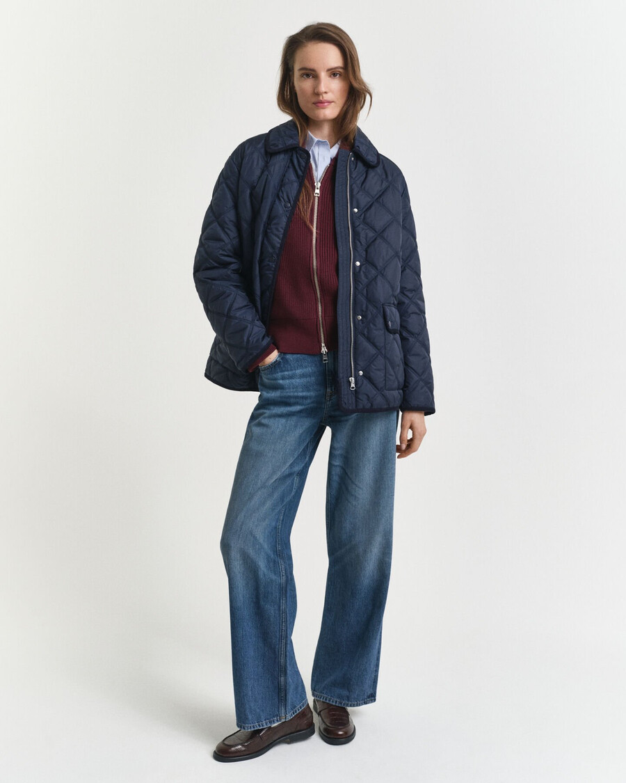gesteppte jacke mit cordbesatz – abendblau