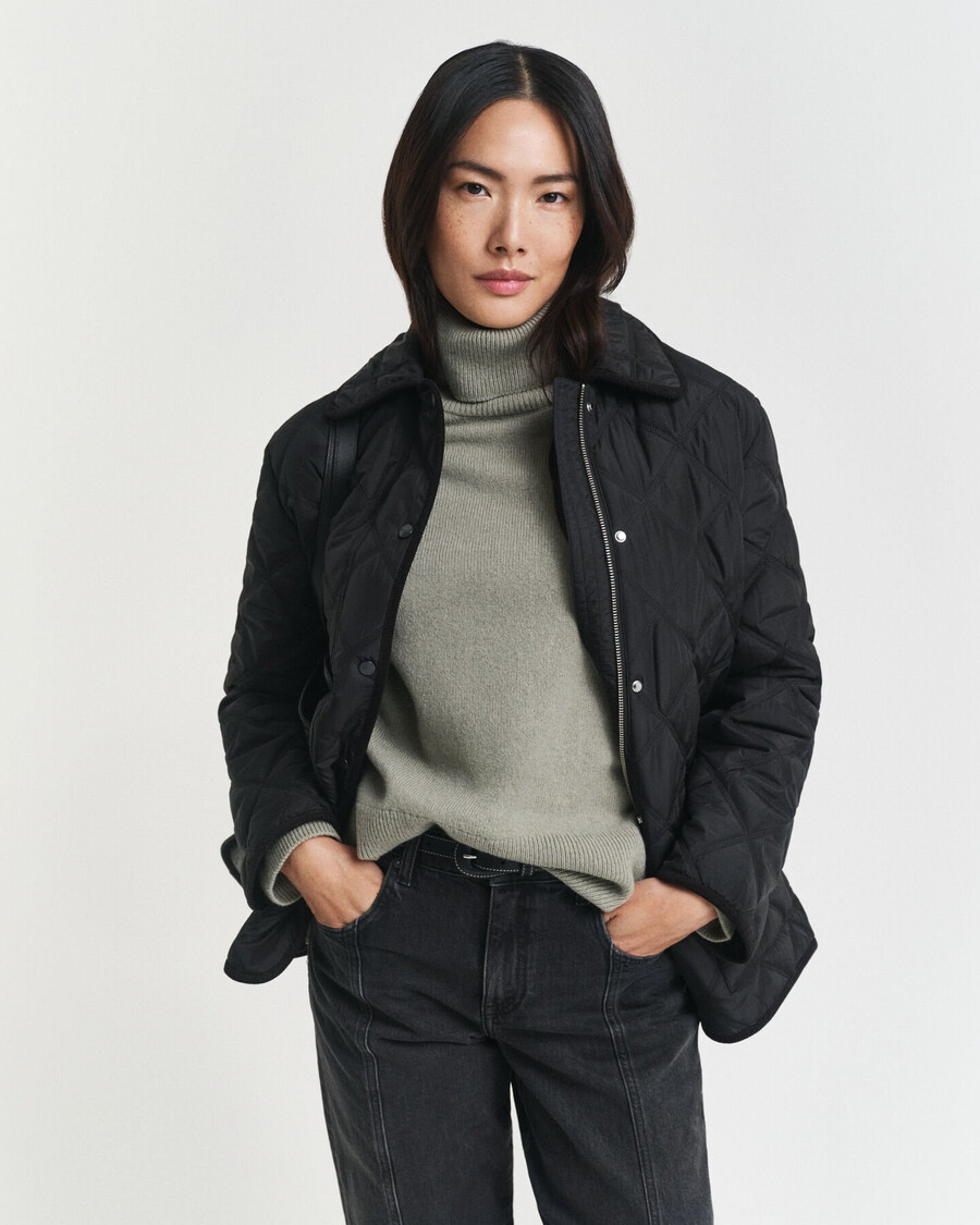 gesteppte jacke mit cordbesatz – schwarz