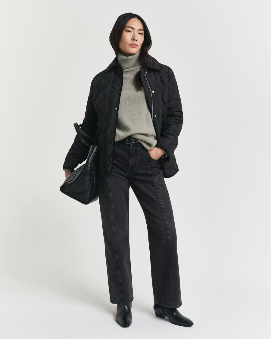 gesteppte jacke mit cordbesatz – schwarz