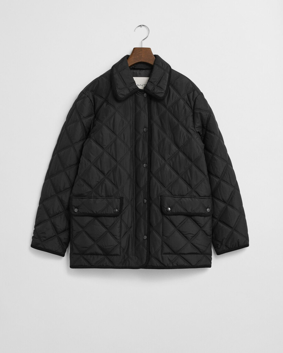 gesteppte jacke mit cordbesatz – schwarz