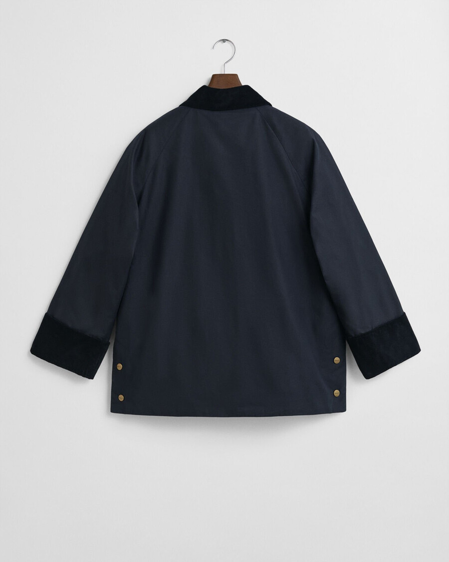 doppeldeckerjacke aus gewachster baumwolle – abendblau