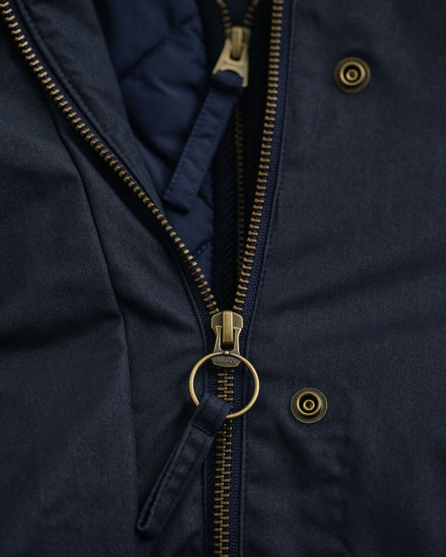doppeldeckerjacke aus gewachster baumwolle – abendblau