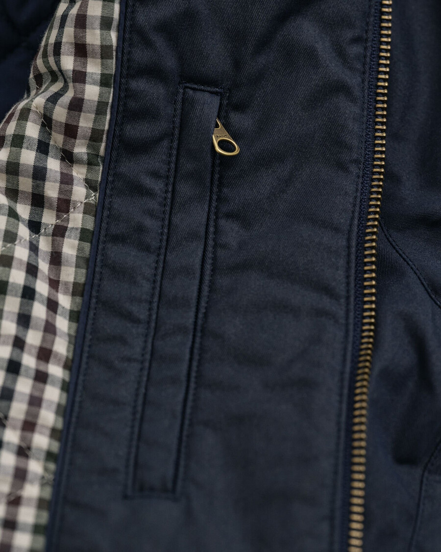 doppeldeckerjacke aus gewachster baumwolle – abendblau