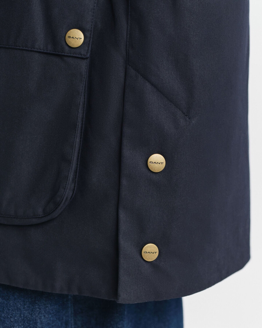 doppeldeckerjacke aus gewachster baumwolle – abendblau