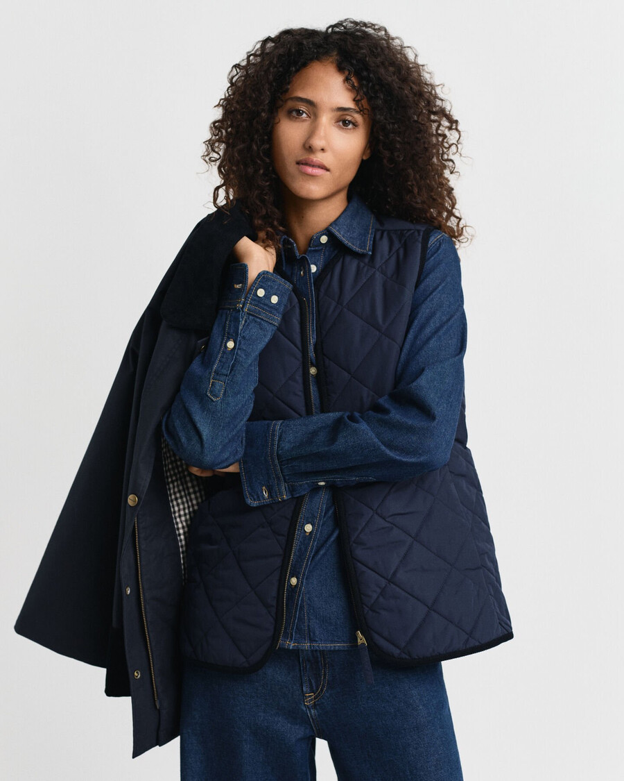 doppeldeckerjacke aus gewachster baumwolle – abendblau