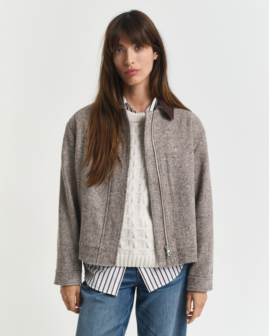 wolljacke mit kontrastkragen – dunkelbraun