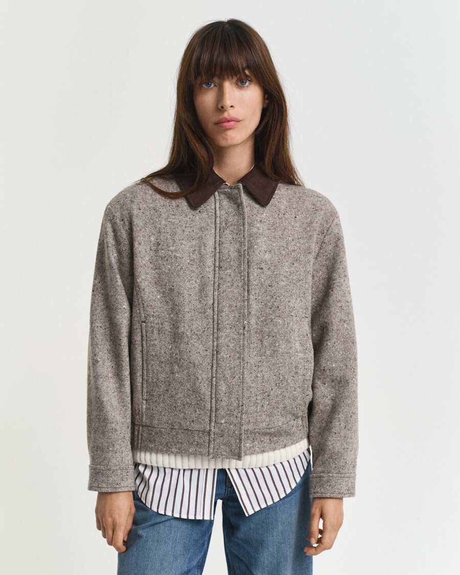 wolljacke mit kontrastkragen – dunkelbraun