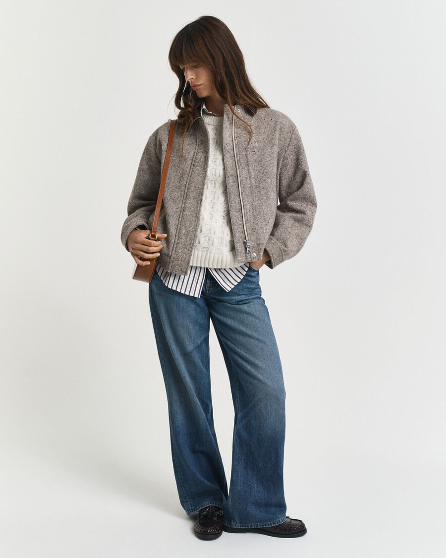wolljacke mit kontrastkragen – dunkelbraun