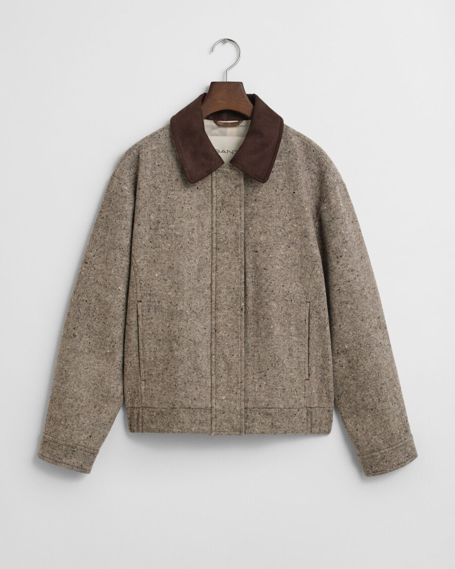 wolljacke mit kontrastkragen – dunkelbraun