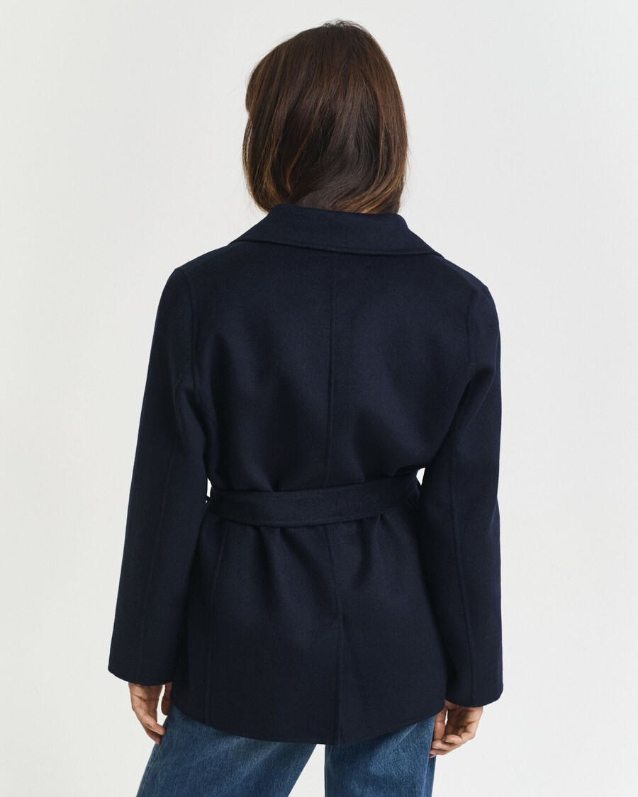 handgenähte jacke mit gürtel – abendblau