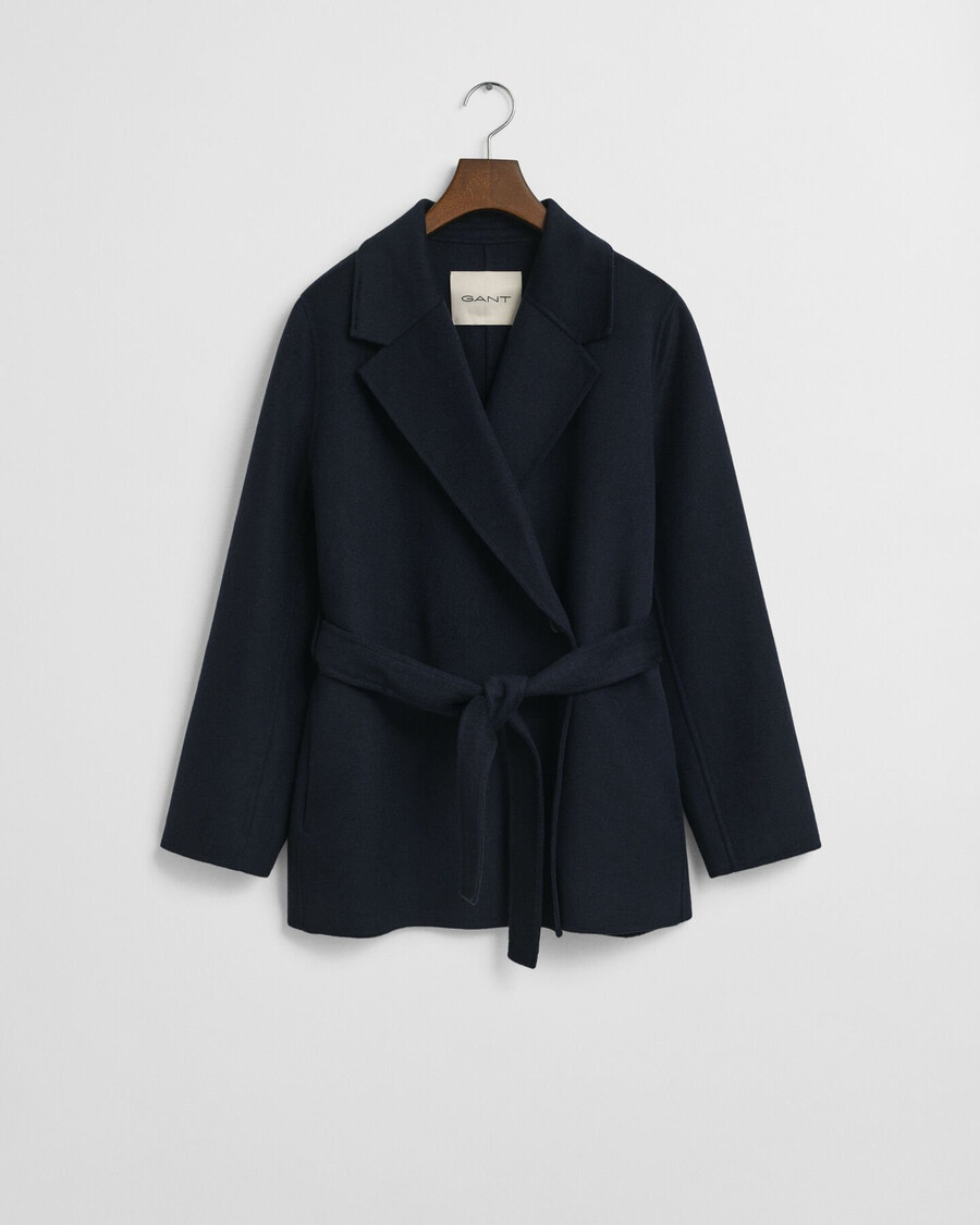 handgenähte jacke mit gürtel – abendblau