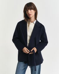 handgenähte jacke mit gürtel – abendblau