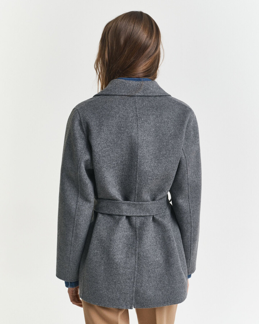 handgenähte jacke mit gürtel – anthrazitmeliert