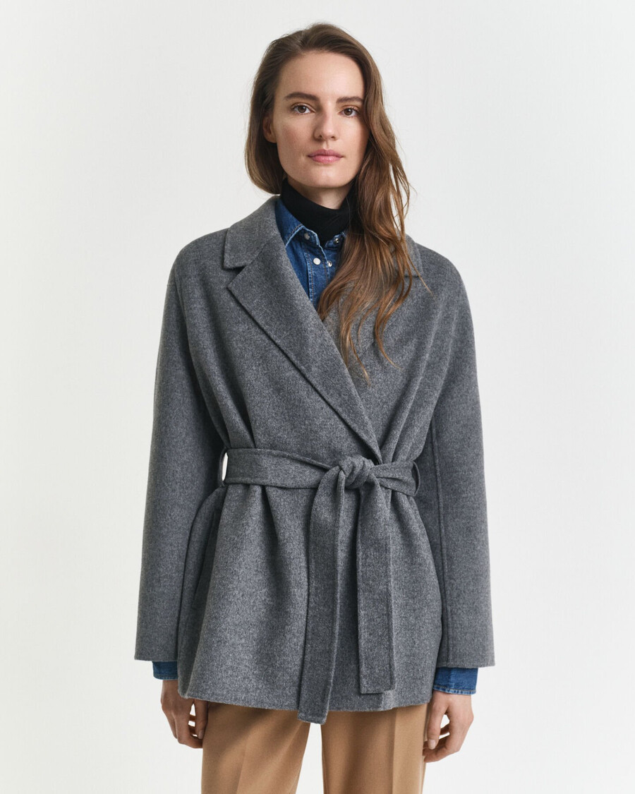 handgenähte jacke mit gürtel – anthrazitmeliert