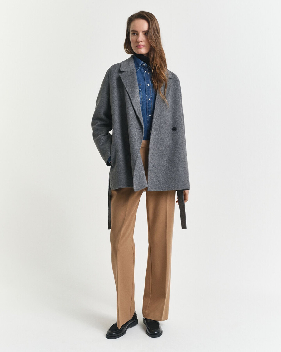 handgenähte jacke mit gürtel – anthrazitmeliert
