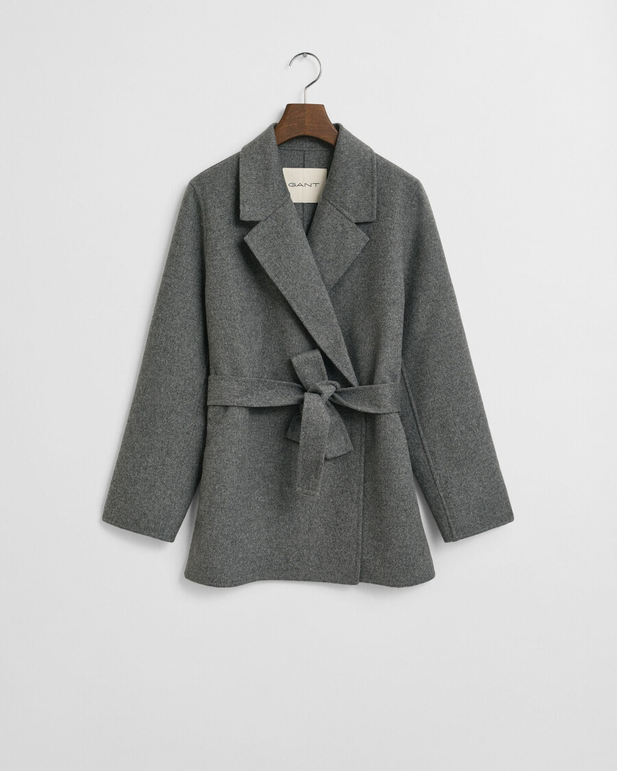 handgenähte jacke mit gürtel – anthrazitmeliert