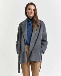 handgenähte jacke mit gürtel – anthrazitmeliert